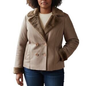 Zendra Petite Brown Suede Coat XL Fur Collar